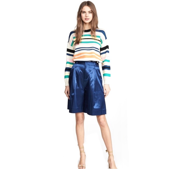 STAUD BLUE PLEATED SATIN BERMUDA SHORTS - Picture 11 of 11